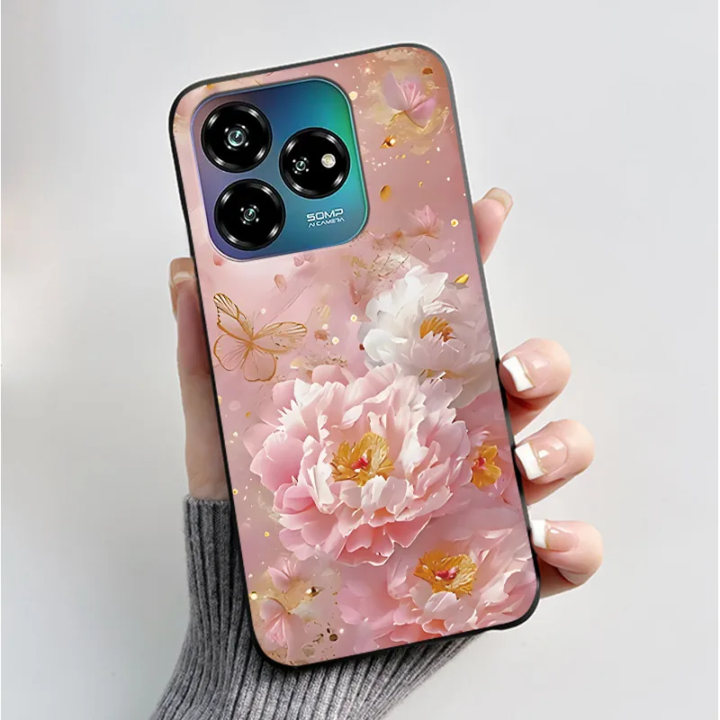 Black Soft Silicone Case with Cute Flower Cartoon Design
