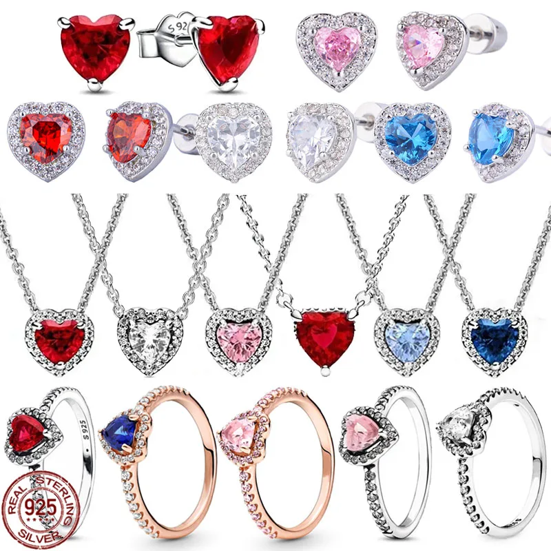 

Exquisite new heart-shaped series 925 sterling silver shiny hearts zircon necklace earrings ring charm jewelry anniversary gift