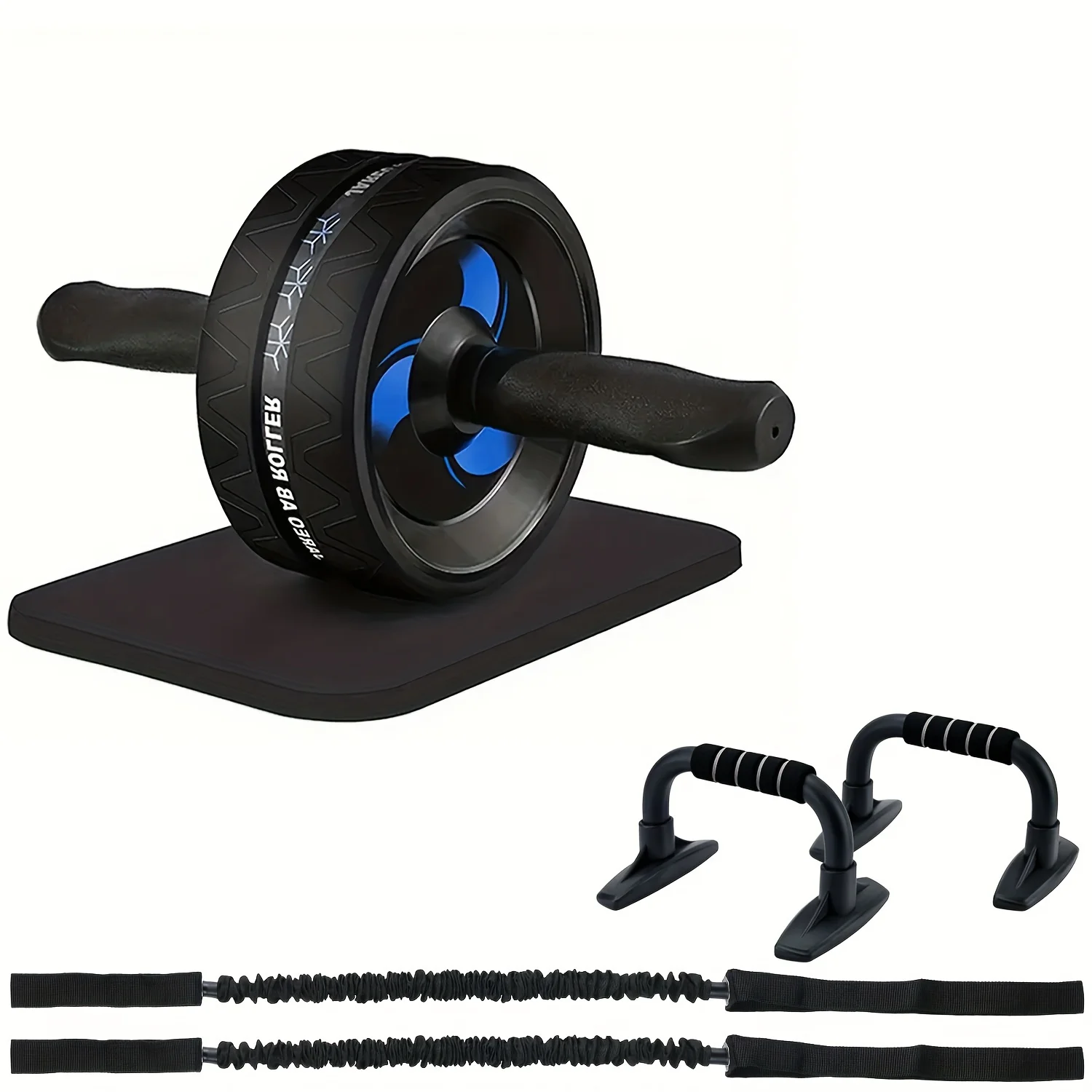 Ab Roller Wheel Kit, Exercise Wheel Core Strength Training Abdominal Roller Set with Push Up Bars, Resistance Bands, Knee Mat