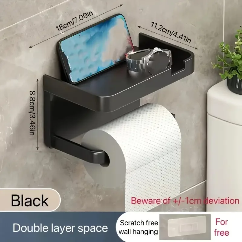 Easy-Install Toilet Paper Holder Wall-Mounted No-Punch Roll Organizer For Bathroom Storage