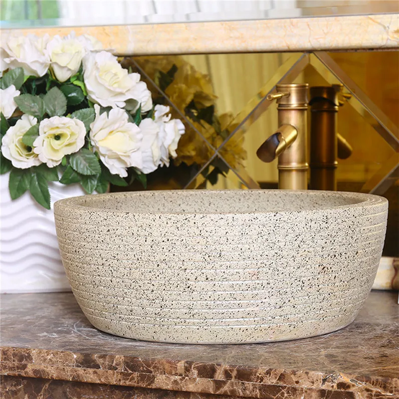 Ceramic Art Countertop Basin Retro Stone Style Washbasin Bathroom Sink