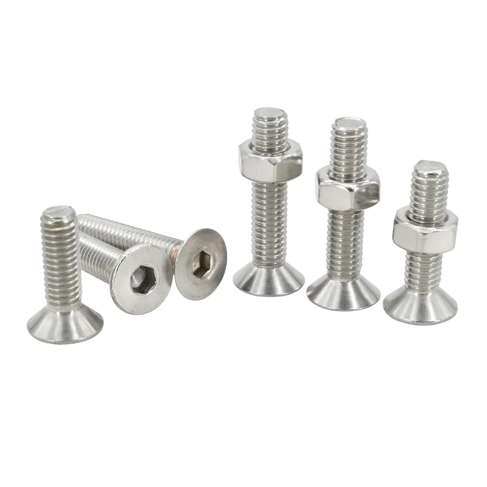 Stainless Steel Bolt Stainless Steel Nut Stainless Steel Screw Auto Fasteners Motorcycle Fasteners Car Screws Motorcycle Screws M2 M3 M4 M5 M6 M8 M10 Flat Hex Screw and Nut Set Stainless Steel Hexagonal Allen Bolt Countersunk Motor Faring Bolt Screws Nuts