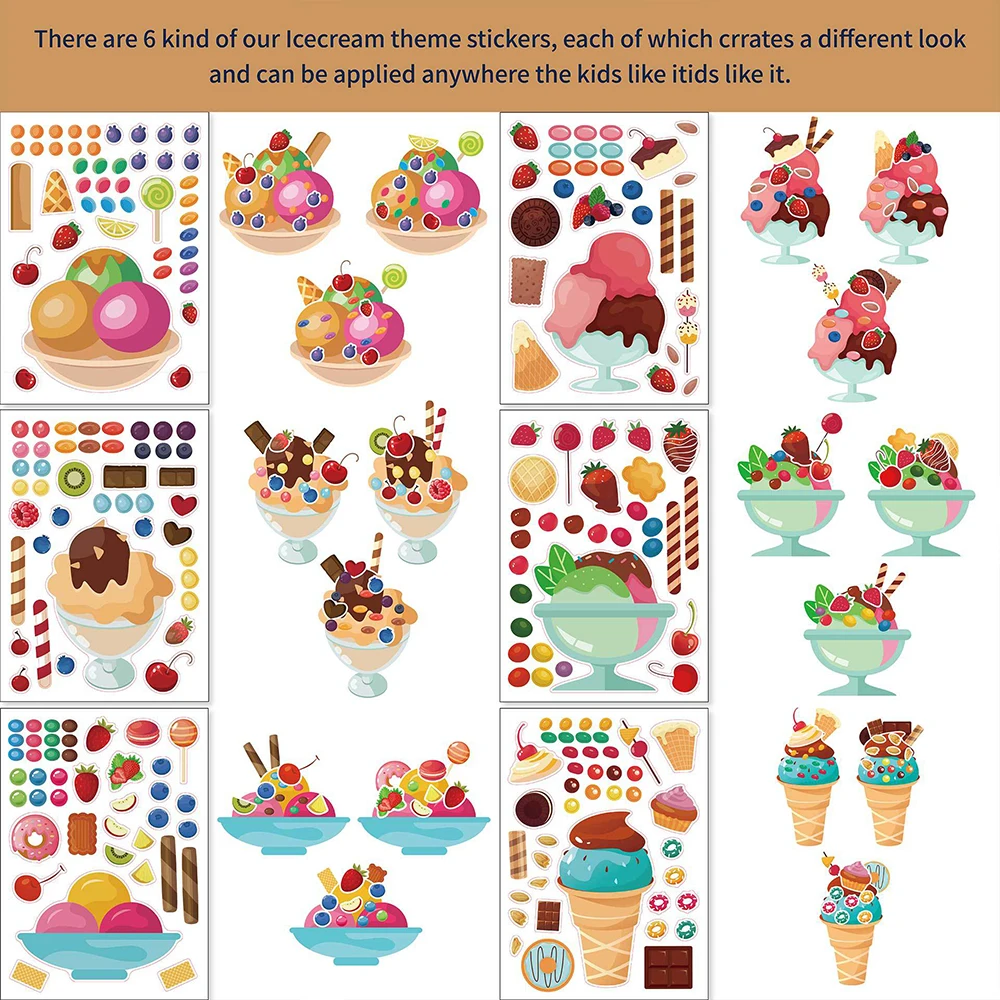 

12Pcs/Set Children Cartoon Parent Child Interactive Puzzle Sticker Strawberry Ice Cream DIY Party Stickers Kids Educational Toy