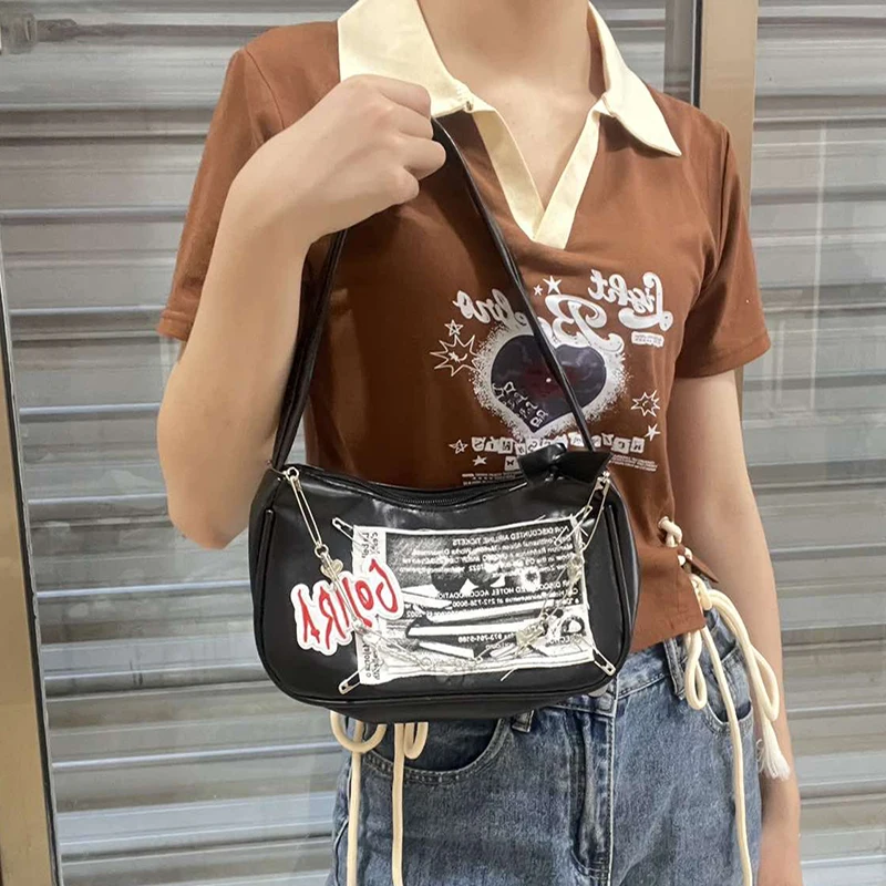 HAEX Y2K Women Handbag 2023 Trend Original Punk Ladies PU Underarm Shoulder Bags Fashion High Street Subculture Bolsas De Mujer