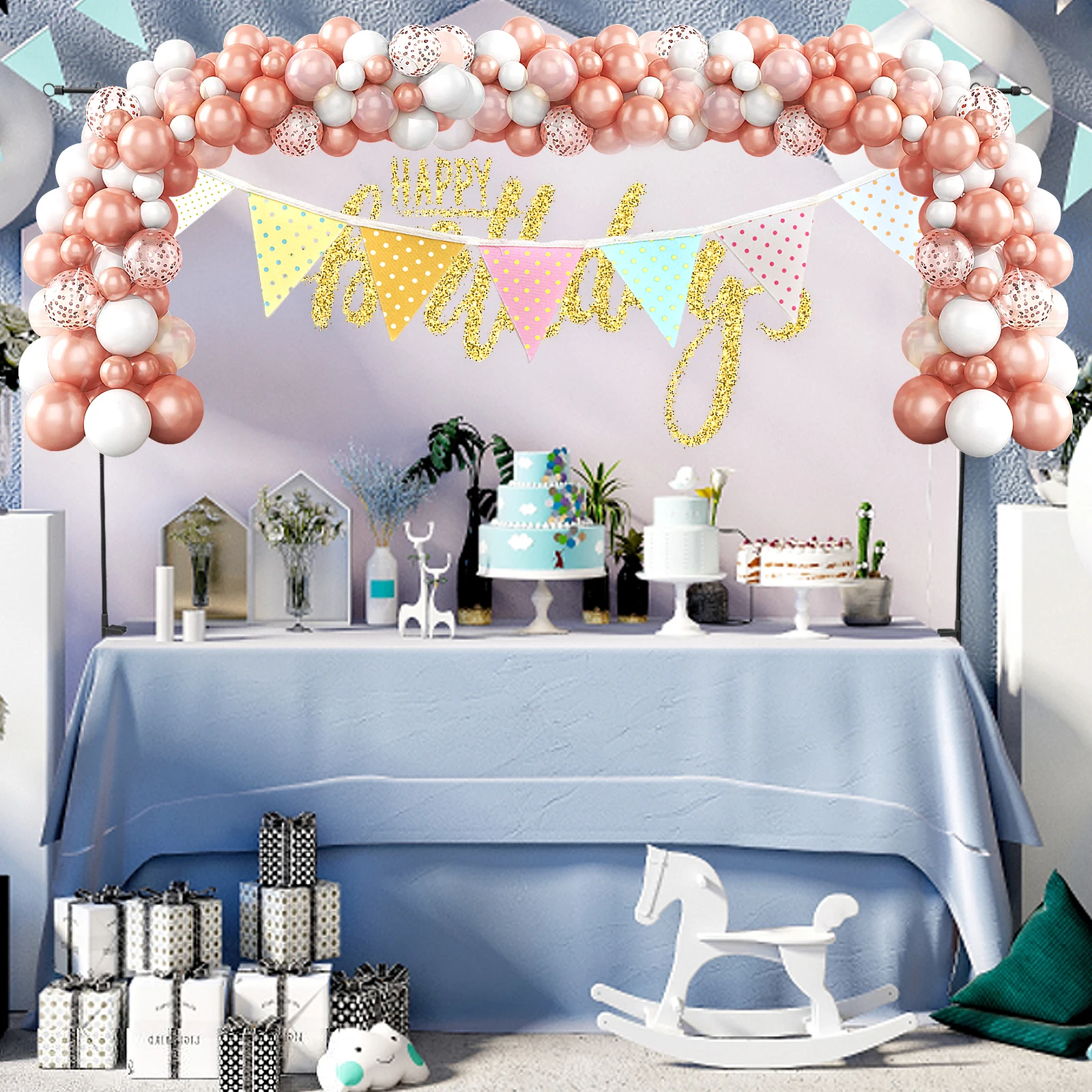 Over The Table Rod Stand with Clamps Adjustable 31"-98" Width Black Golden Table Arch Stand Hanging for Wedding Birthday Party