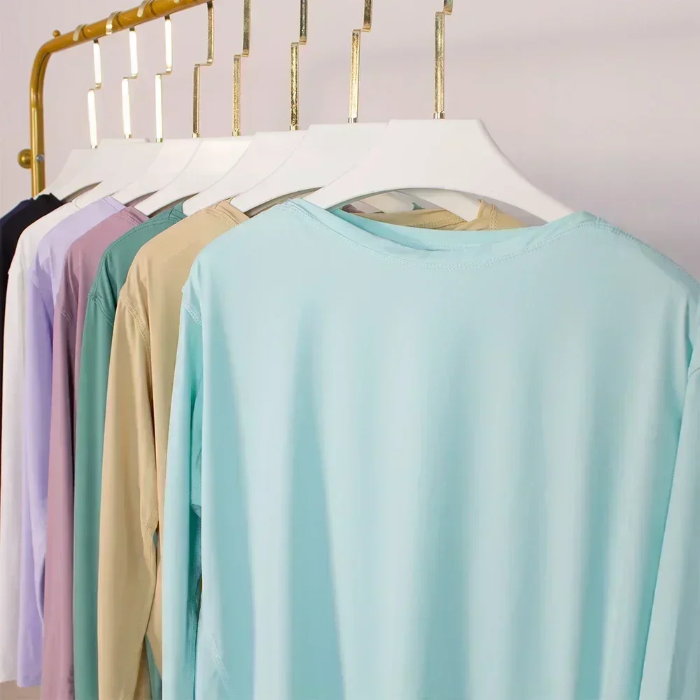 Lemon Women Summer Breathable Comfortable Sports Solid Color Round Neck Long Sleeve Gym Running Fitness Dance Loose Yoga Top