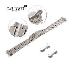 CARLYWET 20mm Stainless Steel Links Hollow Curved End Deployment Glide Lock Clasp Brushed Buckle Bracelet for 70216 455B