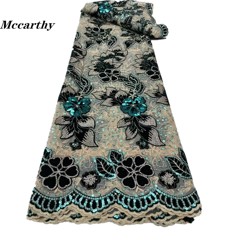 

Mccarthy Latest African Sequined Lace Fabric 2023 High Quality Embroidery Nigerian French Mesh Lace Fabric For Wedding