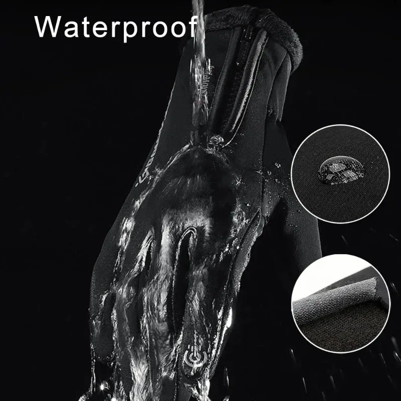 Waterproof Winter Gloves Fingerless Touch Screen Thicken Velvet Women Men Gloves For Cycling Fishing Skiing Warm Protection