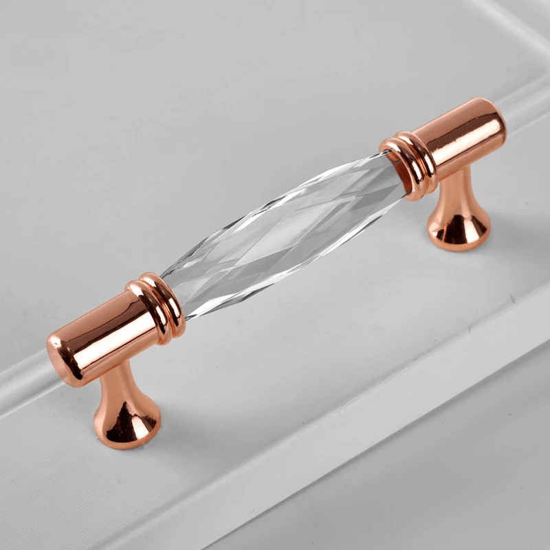 30-128mm European simple wardrobe door pull cabinet drawer wine cabinet brass crystal glass door furniture handle