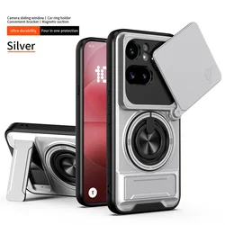 Enhanced Armor Phone Case with Lens Protection and Magnetic Ring Stand Holder for Nothing Phone (4a) Pro (Silver)