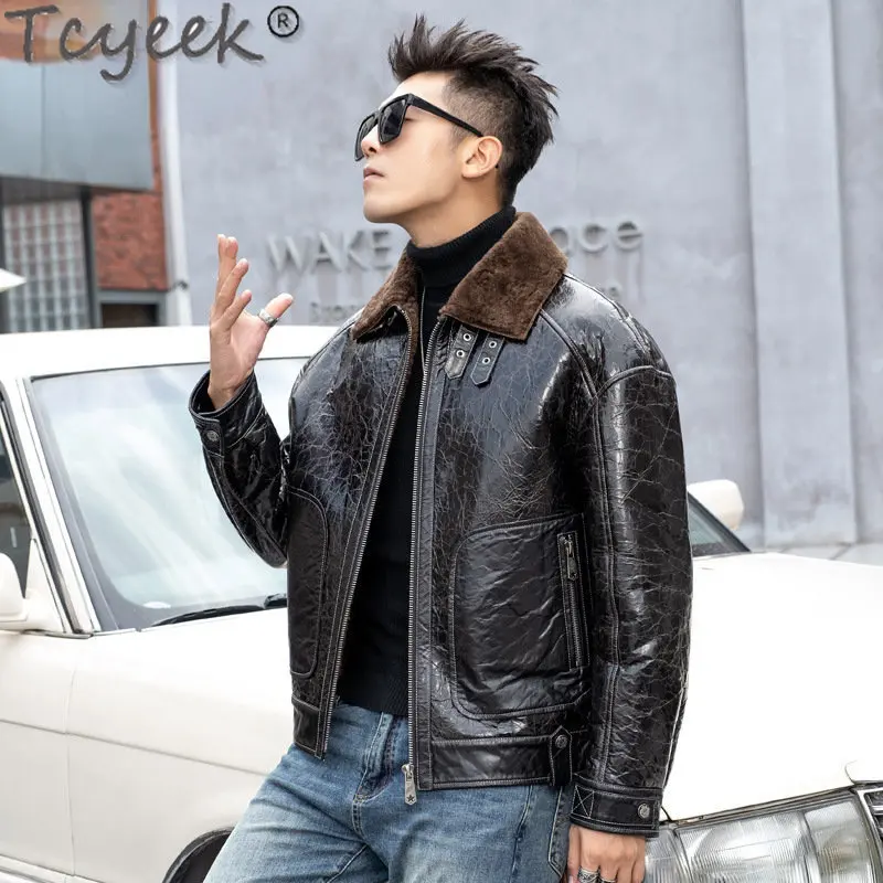 

Tcyeek Real Lamb Wool Jacket Winter Warm Natural Sheepskin Fur Coat Lapel Genuine Leather Jackets Men Clothes Chaquetas Hombre