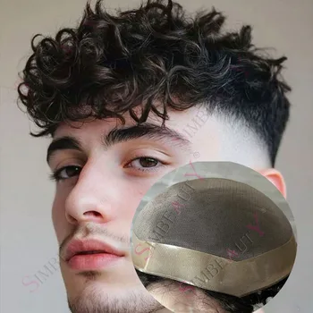 20mm 25mm Ricci Afro Parrucchino da uomo Protesi per capelli umani Mono pizzo Durevole Sistema di sostituzione dei capelli non rilevabile per la perdita di capelli maschili