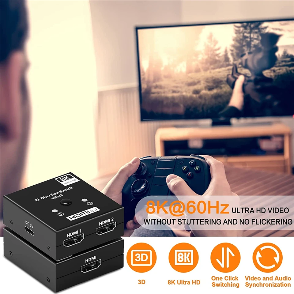 4K 120Hz HD Switch HDMI-compatible Adapter 8K HD Bi-Direction Switcher 1x2/2x1 S