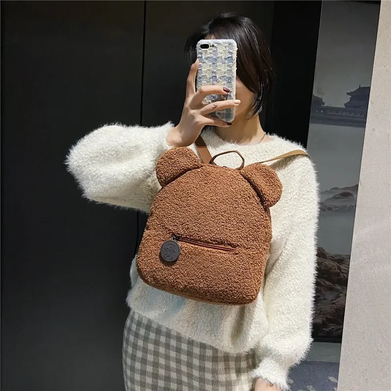 Cute Bear Ear Fleece Kids Girls Backpack Image 14