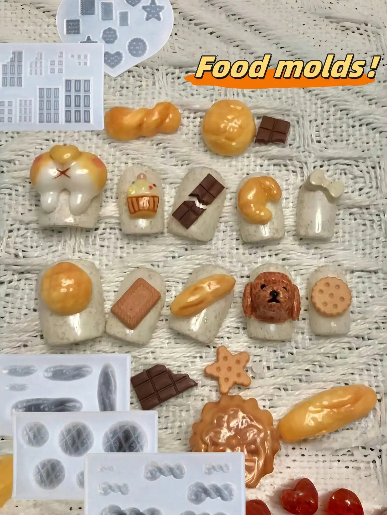 1 DIY mini ultra light clay resin gypsum drip glue food toy mini bread biscuit cookie nail art mini food toy mold 3