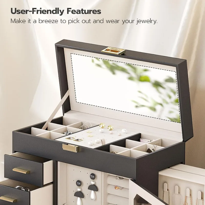 Jewelry Box with Mirror – Large-Capacity Jewelry Organizer Case with Multiple Compartme... - SKU JBM08158 - UGI Packaging