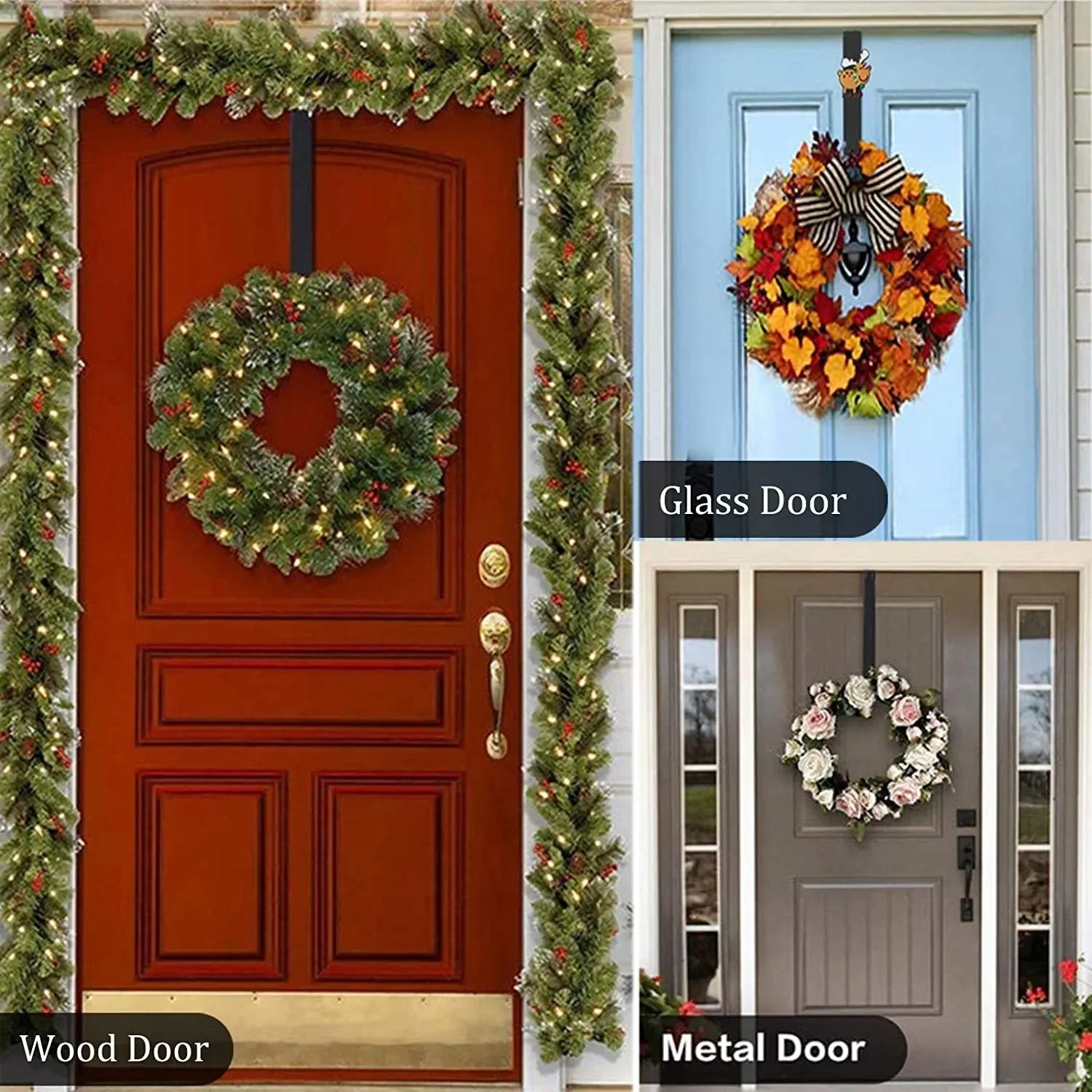 Wreath Hanger for Front Door Halloween Christmas Easter Decoration Metal Over The Door Single Hook Ornament Wreath Hanger