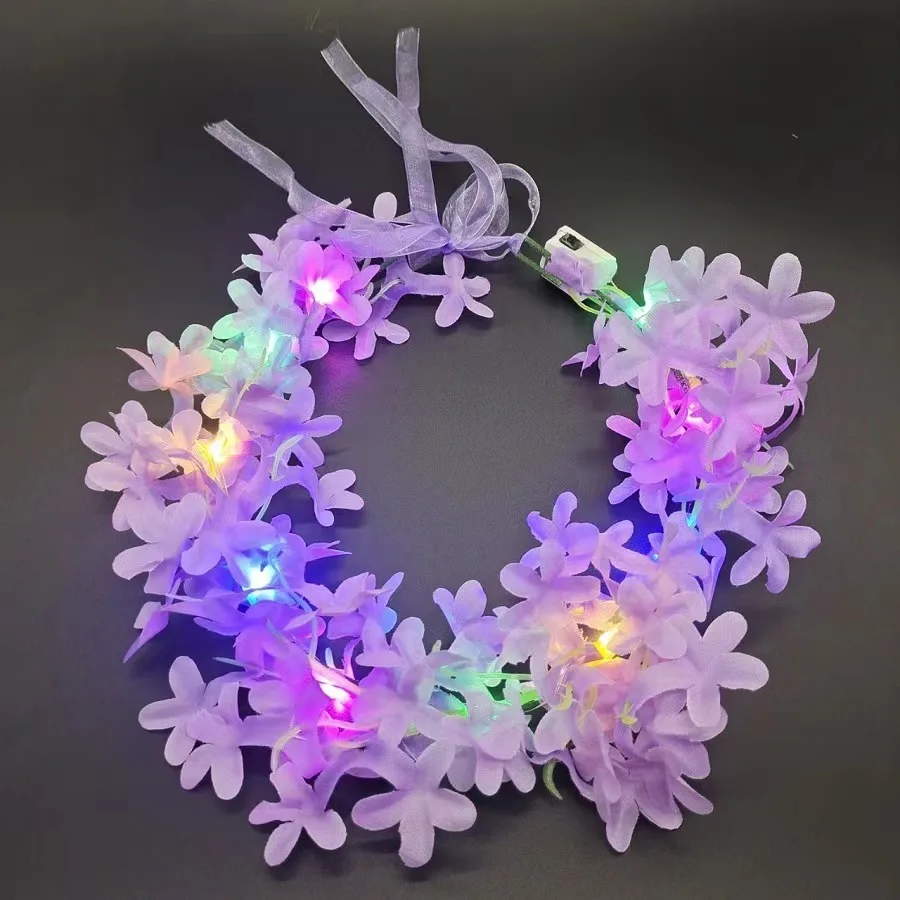 Garland Glowing Tiara Wreath Crown Flower Headband Glowing Wreath for Wedding Party Christmas