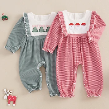Plaid Romper with Santa Claus & Christmas Tree Embroidery 1