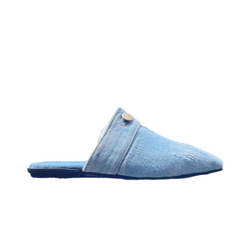 

Женские туфли Baotou на плоской подошве, с острым носком, из денима, летние, 2022