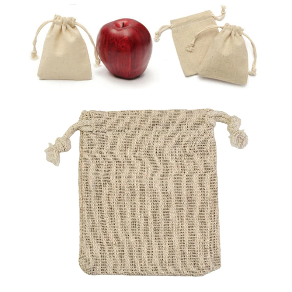 Burlap Drawstring Bags 50 Pack - 13x18cm Jute Jewelry Pouches, Wedding Favor Gift Bags