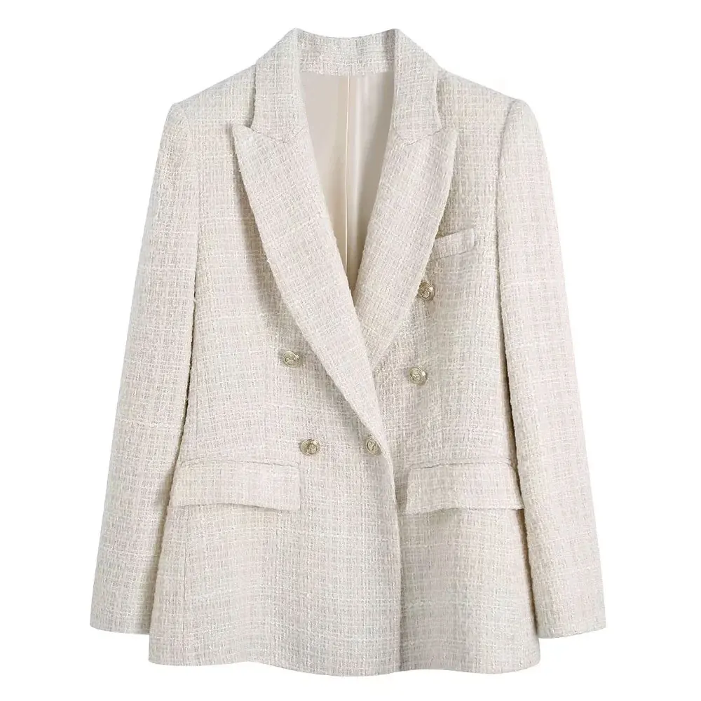ZA Women Fashion Office Wear One Button Blazer Coat Vintage Long Sleeve Pockets Female Outerwear Chic Tops