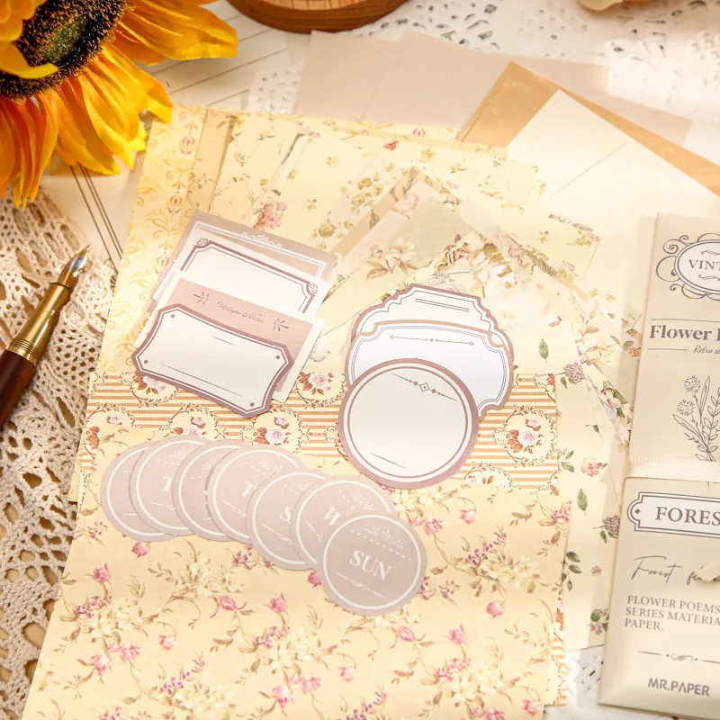 

40 Sheets Retro Little Floral Room Memo Pad for Scrapbooking DIY Decorative Material Collage Journaling