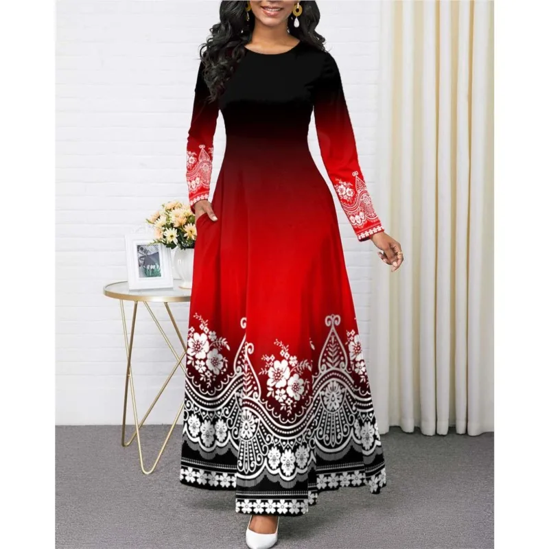 

Women Fashion Dress Tops Gradient 3D Print Pullover 3xl Harajuku Long O Neck Long Sleeved Dress 2023 Female Summer Dresses