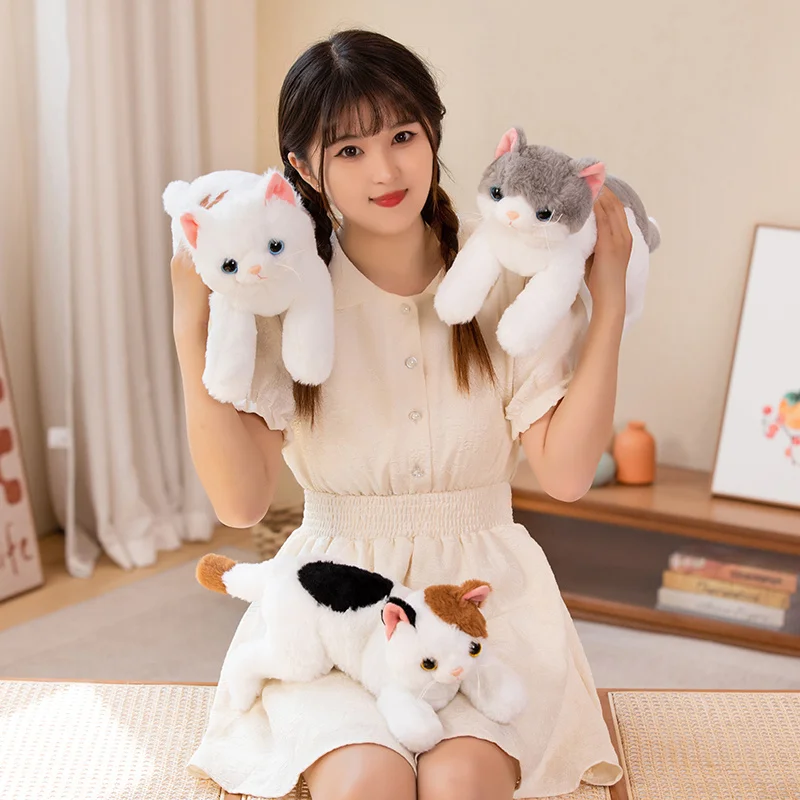 Kawaii 현실적인 봉제 고양이 인형 박제 거짓말 새끼 고양이 플러시 장난감 어린이를위한 인형 어린이 생일 선물 홈 인테리어