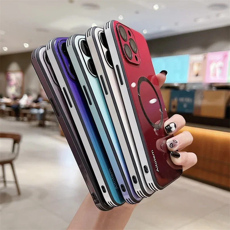 Custodia Magnetica Sfumata Per IPhone 16 15 14 13 12 Pro Max Plus Magsafe Shell Custodia Rigida Antiurto Paraurti Di Ricarica Wireless Funda - Foto 6