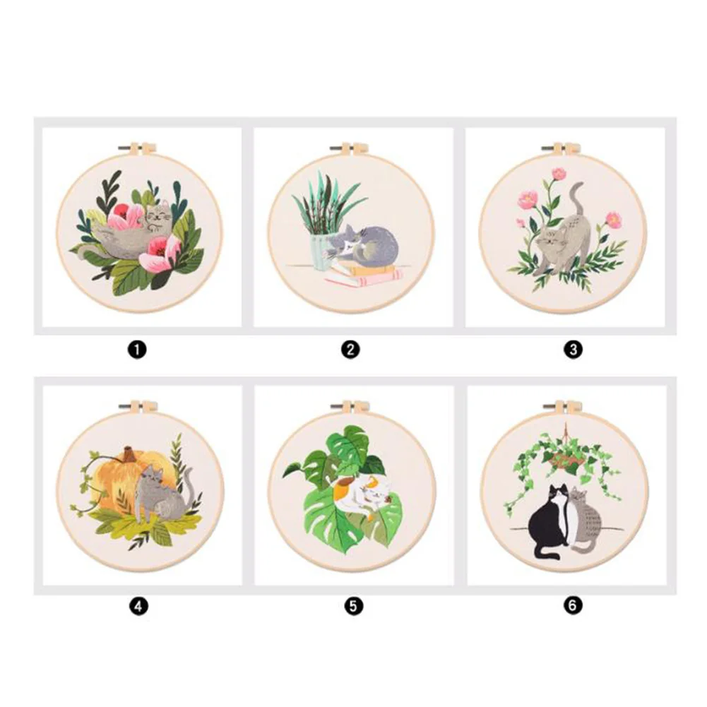 Diy Cat Embroidery Starter Kit With Embroidery Hoops Threads Needles Cross Stitch Kits For Beginners