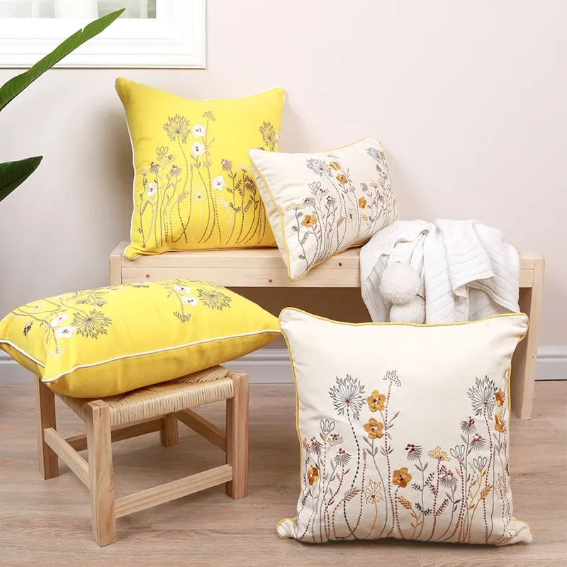 Embroidered Floral Cushion Cover European Pastoral Decorative Pillows Sofa Bed Car Home Decoration Pillowcase Throw Pillows