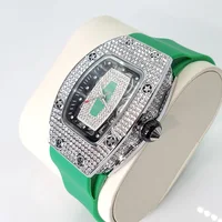 Luxury Diamond Watch For Women Elegant Tonneau Original Design Watches Fashion Ice Out Sport Rubber Strap Waterproof Mille Clock 2