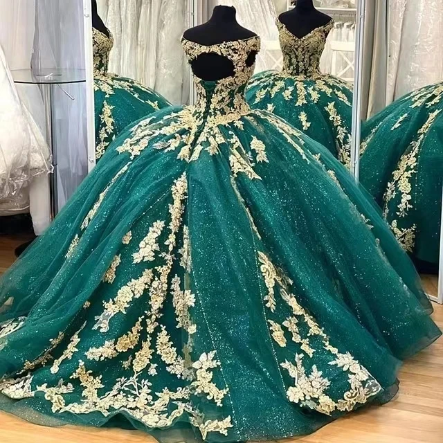 

ANGELSBRIDEP охотничье зеленое бальное платье, платья для Quinceanera для милых 15-летних золотых конфет, платья 15 лет