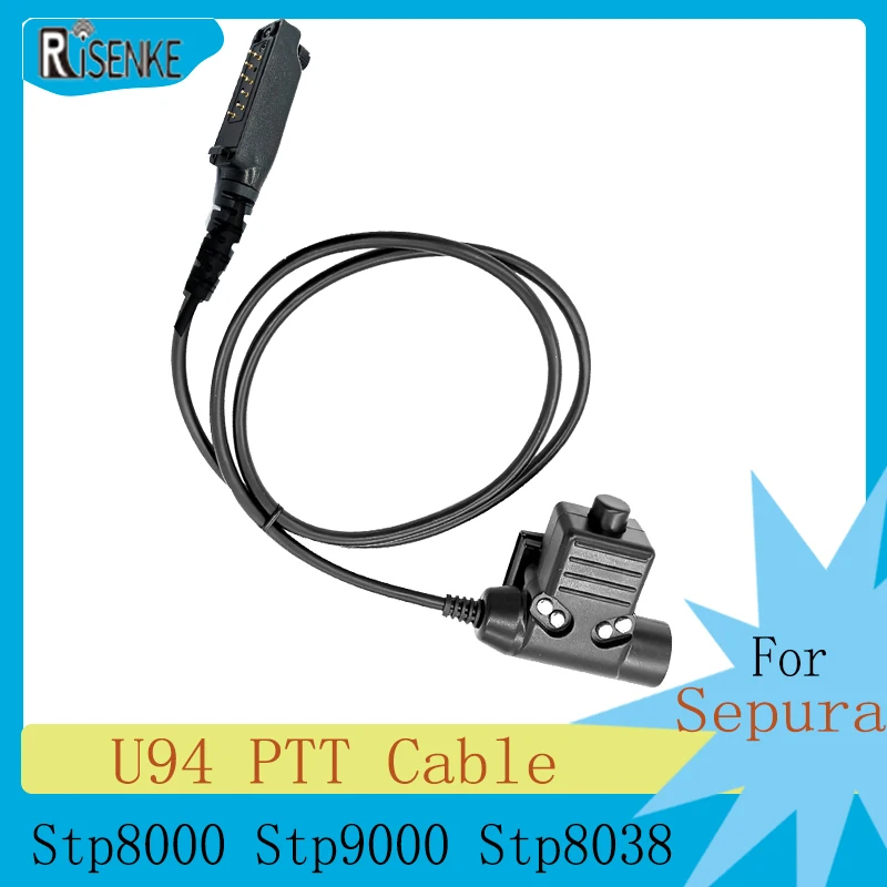 RISENKE-U94 Tactical Connector for Sepura Walkie Talkie Adapter, PTT Cable, Stp8000, STP8030, STP8035, Stp8038, Stp9000 risenke handheld mic microphone shoulder remote speaker ptt radio for sepura stp8000 stp 8000 stp9000 stp 9000