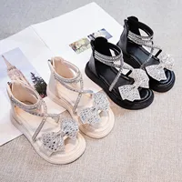 Summer New Rubber Sole Lightweight Breathable Rhinestone Bow Girls Beach Sandals Girls Dress Sandals Size 12 1