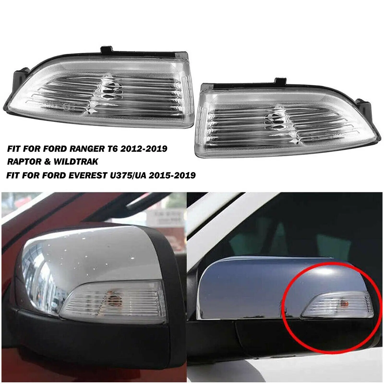 

For Ford Ranger T6 2012-2019 Left&Right Side Wing Mirror Indicator Turn Signal Light Lamp Lens Accessories Tools