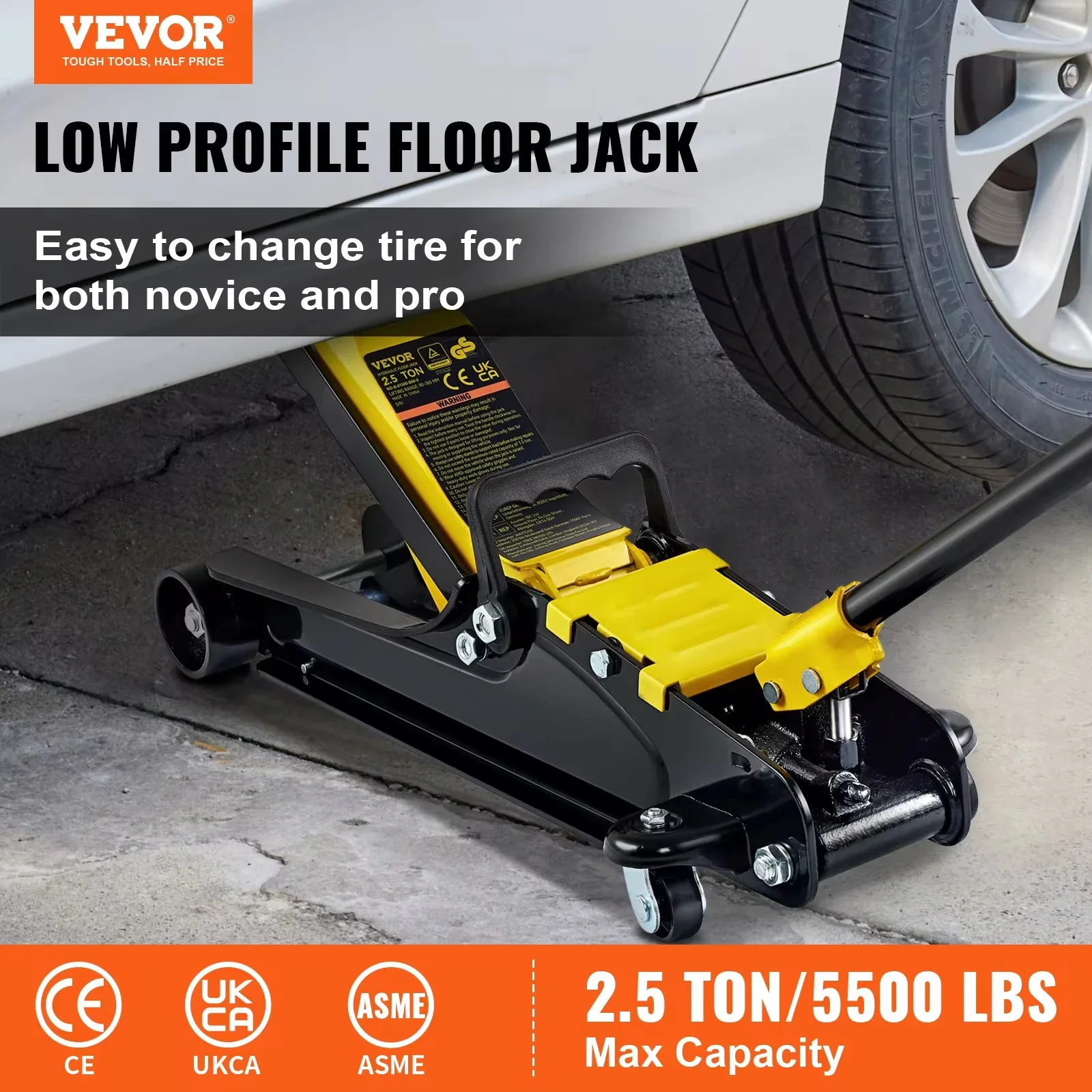 Hydraulic Floor Jack 2.5T Floor Hydraulic Jack Pneumatic Low Profile Heavy-Duty Steel Racing Single Piston Lift Pump