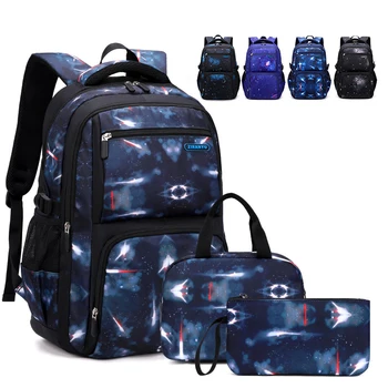 3PCS Set Children School Backpacks Starry Sky Pattern Students Backpack for Boys School Bag with Lunch Bag Pencil Case 1