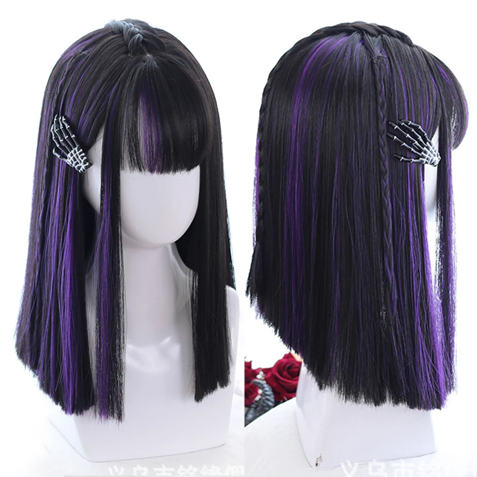 Black Purple Long Hair Wig | Wig Purple Long Bangs | Purple Lolita Wig -  Synthetic Wigs(for Black) - Aliexpress