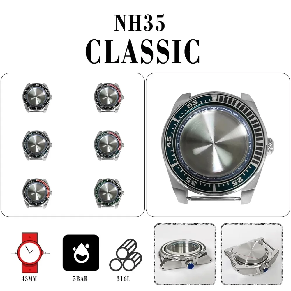 

Modified watch accessories: 43mm stainless steel case, dark blue inner shadow, sapphire glass, 10ATM, compatible with NH35/36