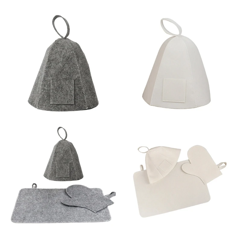 

Anti Heat Sauna Hat Glove Pad Set Thicken Felt Shower Cap Hair Turban Quickly Dropship