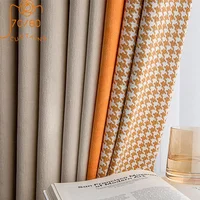 High-end Shading Nordic Simple Houndstooth Color Matching Stitching Modern Light Luxury Curtains for Living Dining Room Bedroom 1
