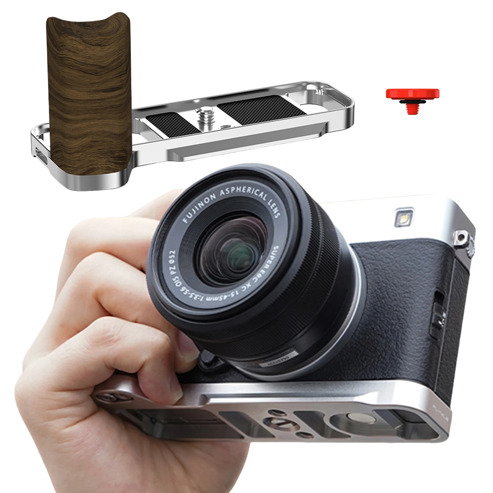 FUJIFILM X-E5 카메라 본체에 적합한 목재 L 브래킷 핸들 셔터 버튼이 있는 L자형 그립 브래킷 아카 퀵 릴리스 디자인