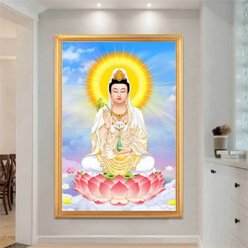 guanyin-出入り口クロスステッチリビングルーム新しい2019用の蓮のダイヤモンドの絵