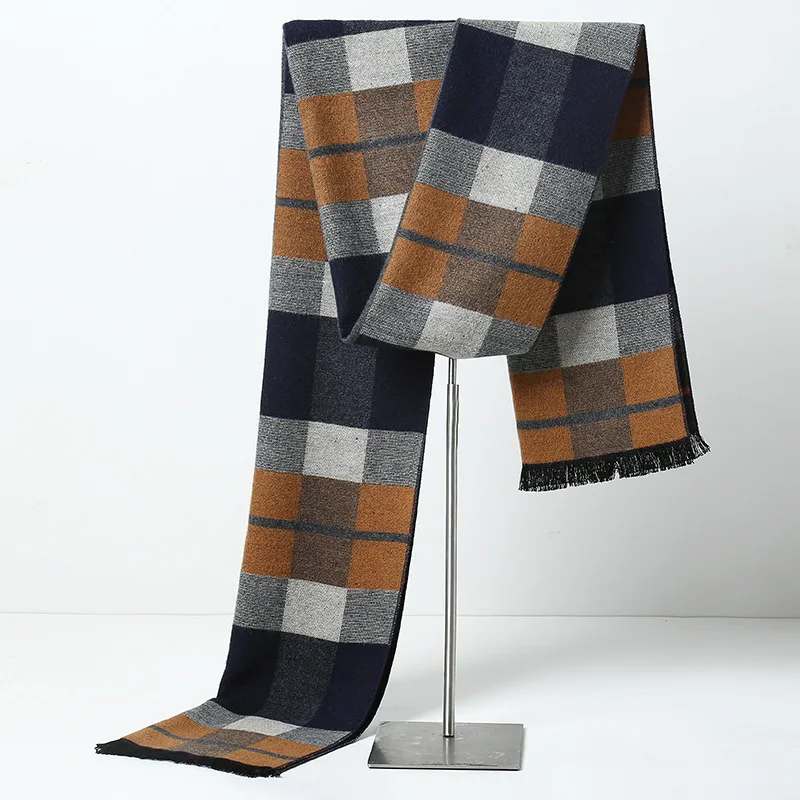Chic Scarf Men Autumn Winter Imitation Cashmere Long Business Muffler Male Jacquard Thermal Thick Knit Scarf Gents Cold Day Gent