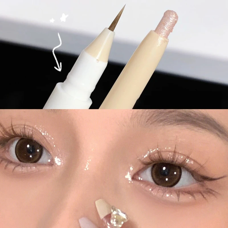 2 In 1 Liquid Eye Liner Shadow Pen Ultra Glitter Eyeliner Pencil Lasting Korean Eyes Makeup High Gloss Pigment Silkworm Gel Pen,liquid eyeliner,eyeshadow pencil,eyeshadow pen,eyeliner pencil,makeup pen,eyeshadow eyeliner