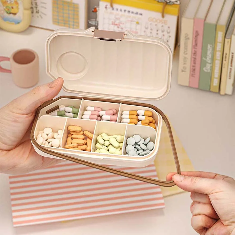 Medication Tracker Portable Travel Pill Organizer Airtight with Lids Pill Dispenser 7 Compartments S/L Weekly Pill Box Home