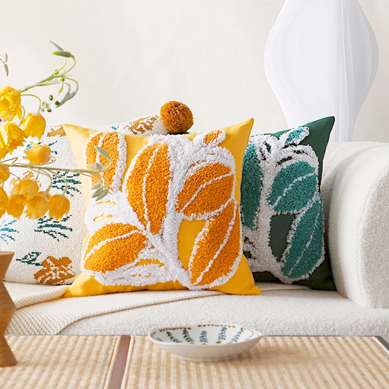 Decor Pillow Cover 45x45cm Leaves Cushion Cover Green Yellow Soft